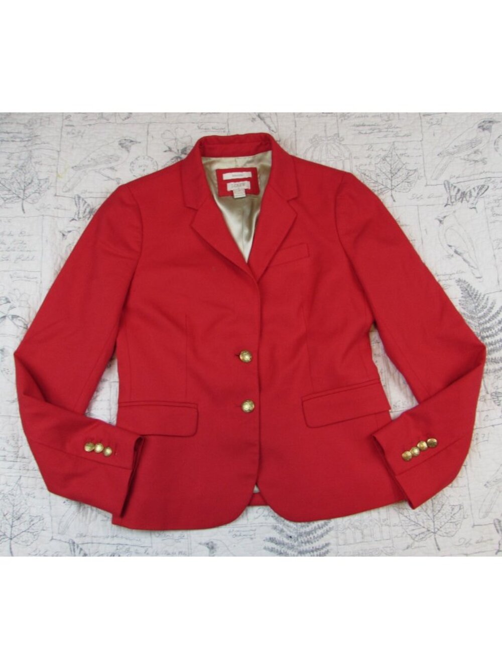 euc J Crew Blazer Womens cLASSIC Red Wool Schoolboy Blazer Jacket Gold Bttn 2